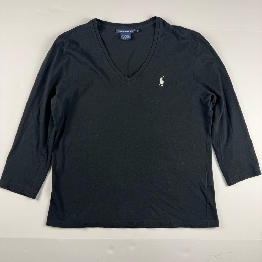 Women’s Black Ralph Lauren Sport V neck 3/4 sleeve shirt size large
